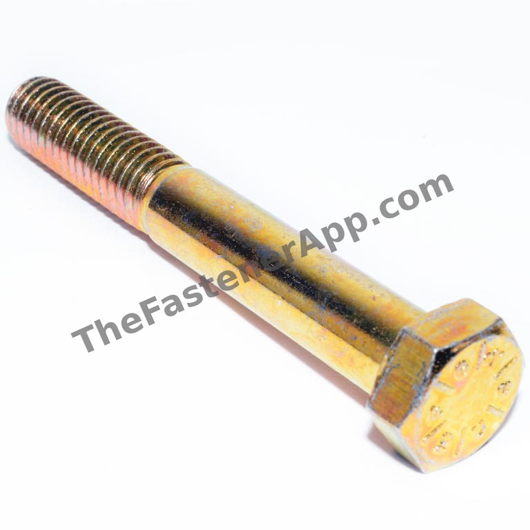 3/8"-16 x 2-3/4" Yellow Zinc Finish SAE J429 Grade 8 Hex Cap Screw