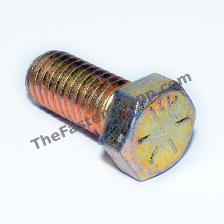 7/16"-16 x 1-1/4" Yellow Zinc Finish SAE J429 Grade 8 Hex Cap Screw