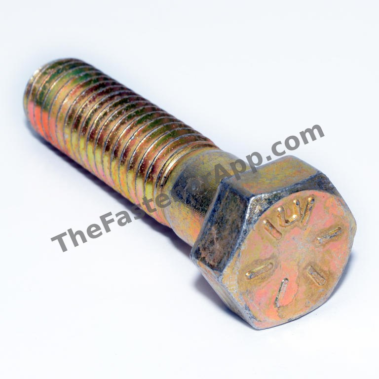 7/16"-16 x 1-3/4" Yellow Zinc Finish SAE J429 Grade 8 Hex Cap Screw