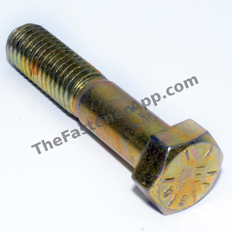 1/2"-13 x 2-1/2" Grade 8 Yellow Zinc Finish Hex Cap Screw