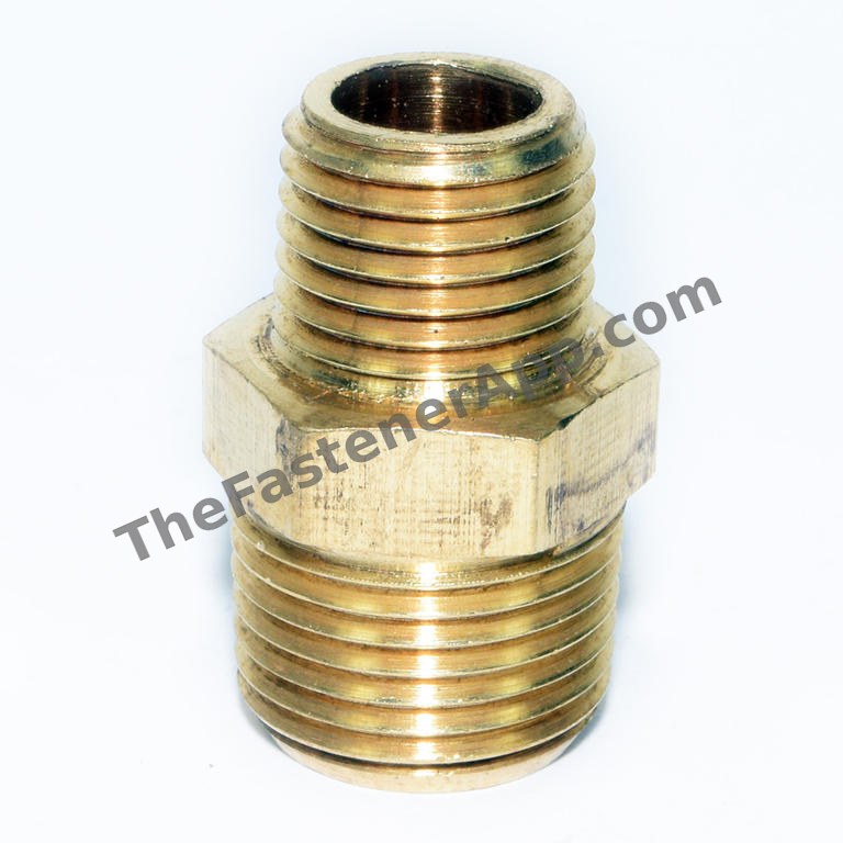 BRASS HEXAGON REDUCING NIPPLE 3/8MPTX1/4MPT 3325X6X4
